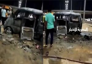 اللقطات الأولى لاحتراق سيارة ومصرع شخص وإصابة 4 بطريق مصر الإسماعيلية | فيديو