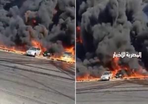 لقطات حية من حريق خط مازوت بطريق مصر الاسماعلية