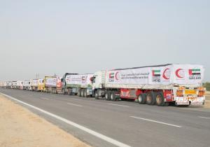 قافلة مساعدات إماراتية تتحرك نحو معبر رفح تمهيدا لإدخالها إلى غزة | صور