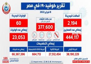 الصحة: تسجيل 2194 حالة إيجابية جديدة بفيروس كورونا .. و 60 حالة وفاة