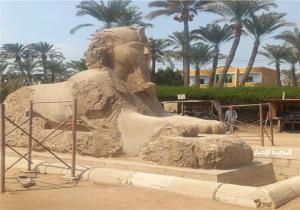 بدء أعمال ترميم تمثال أبو الهول بالحديقة المتحفية بمنطقة آثار ميت رهينة