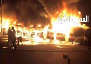بالصور..عمال "بن لادن "يحرقون 7 حافلات احتجاجاً بسبب تأخر رواتبهم