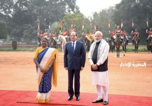 صور استقبال رئيسة الهند ورئيس الوزراء الهندي الرئيس السيسي بساحة القصر الرئاسي بنيودلهي
