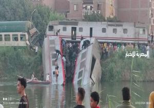 تصادم قطارين بالمنيا وسقوط عربات بترعة الإبراهيمية