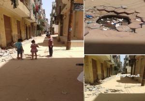 شارع عبدالمنعم رياض في مطوبس الإهمال سيد الموقف وبالوعات الصرف خطر دائم يهدد حياة المواطنين .