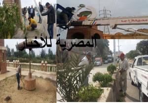 بالصور...."عبد العزيز "يشن حملة تجميل ونظافة الحدائق فى مدخل مدينه أجا