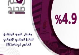 الحكومة: 4.9% معدل النمو المتوقع للناتج المحلى الإجمالى العالمى لعام 2021